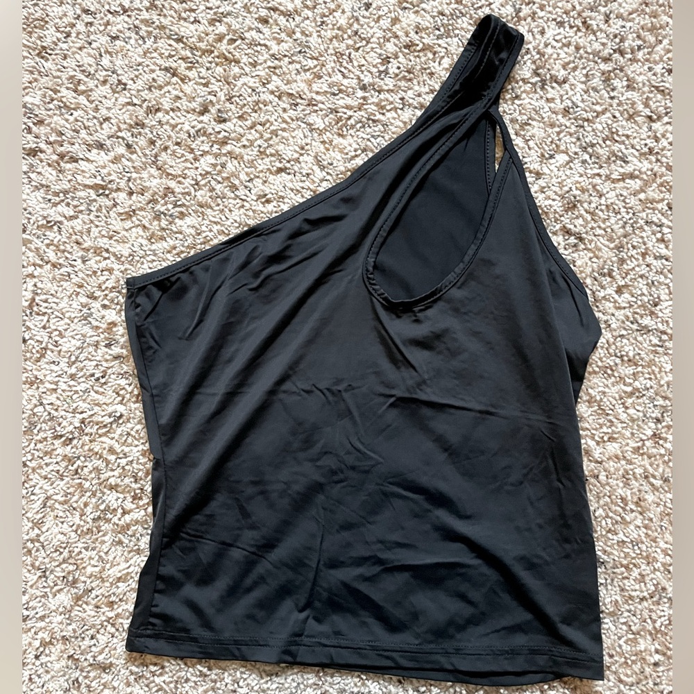 Black one shoulder crop tank womens
